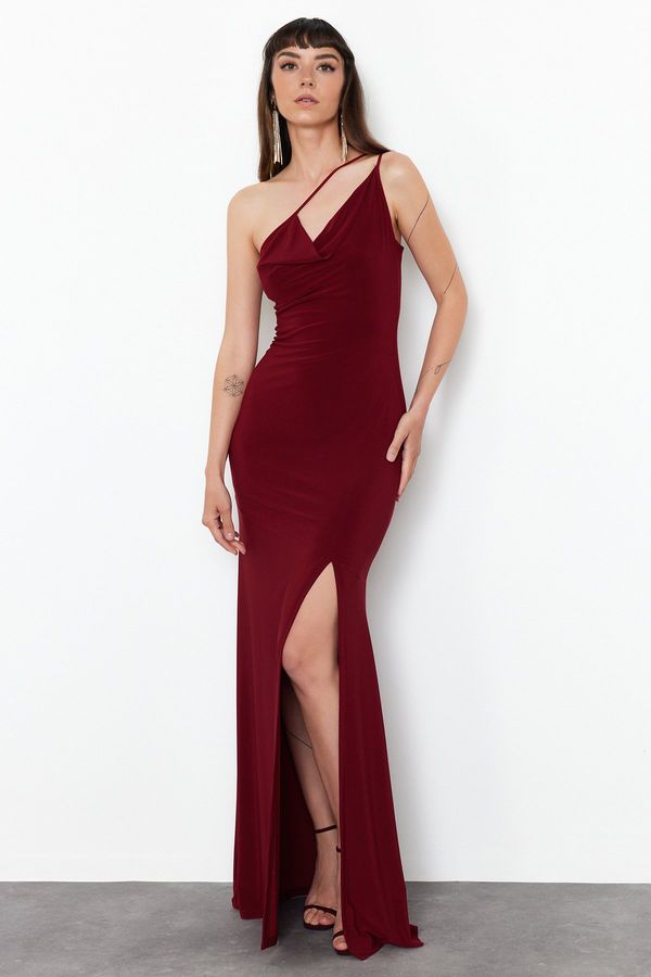 Trendyol Trendyol Burgundy Strap Detailed Knitted Long Elegant Evening Dress