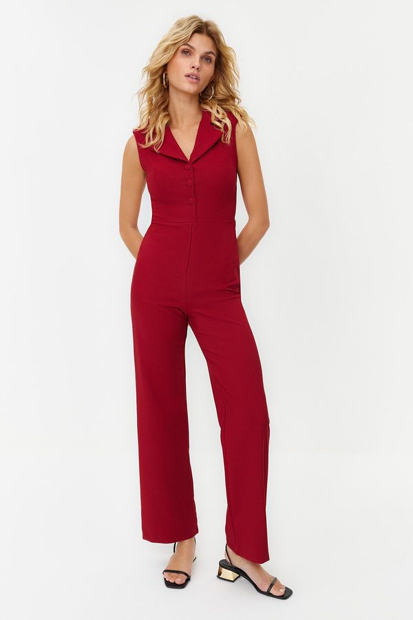 Trendyol Trendyol Burgundy Woven Jacket Collar Jumpsuit