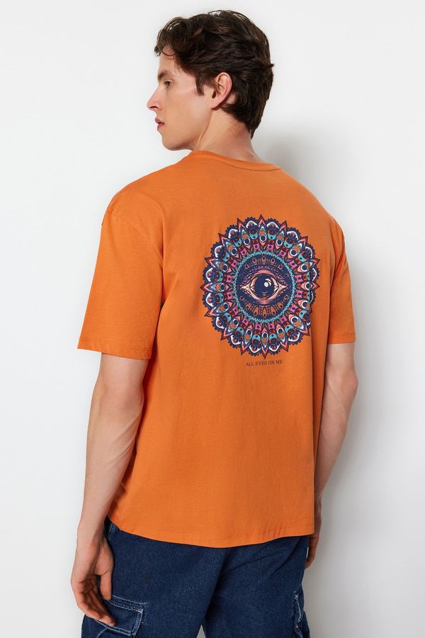 Trendyol Trendyol Burnt Orange Men's Relaxed Fit Crew Neck Short Sleeved Printed T-Shirt