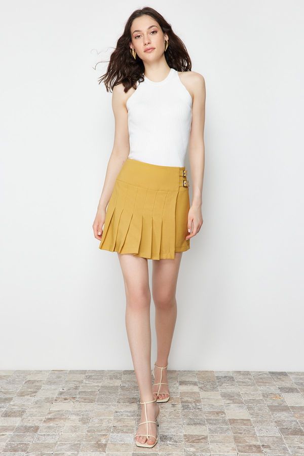 Trendyol Trendyol Camel Buckle Detail Pleated Woven Short Skirt