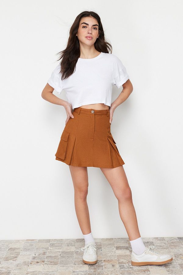 Trendyol Trendyol Camel Cargo Pocket Woven Shorts Skirt
