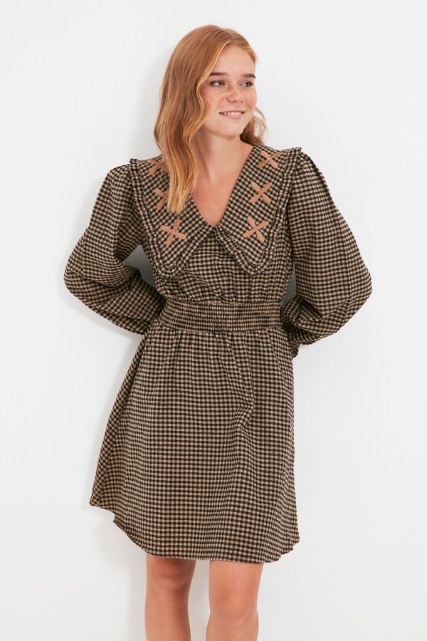 Trendyol Trendyol Camel Collar Detailed Woven Dress