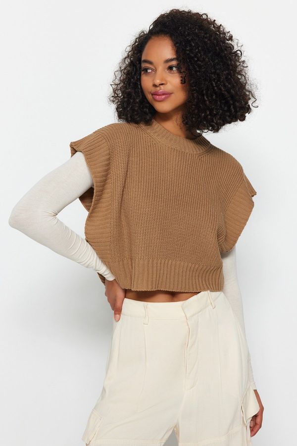 Trendyol Trendyol Camel Crop Crew Neck Knitwear Knitwear Sweater