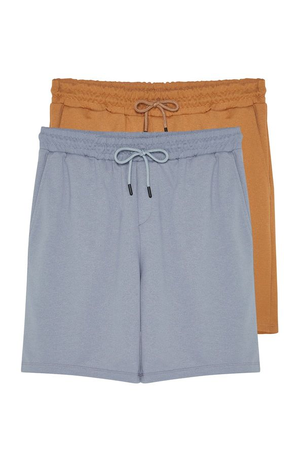 Trendyol Trendyol Camel-Grey Basic Regular/Normal Fit Plain 2-Pack Shorts