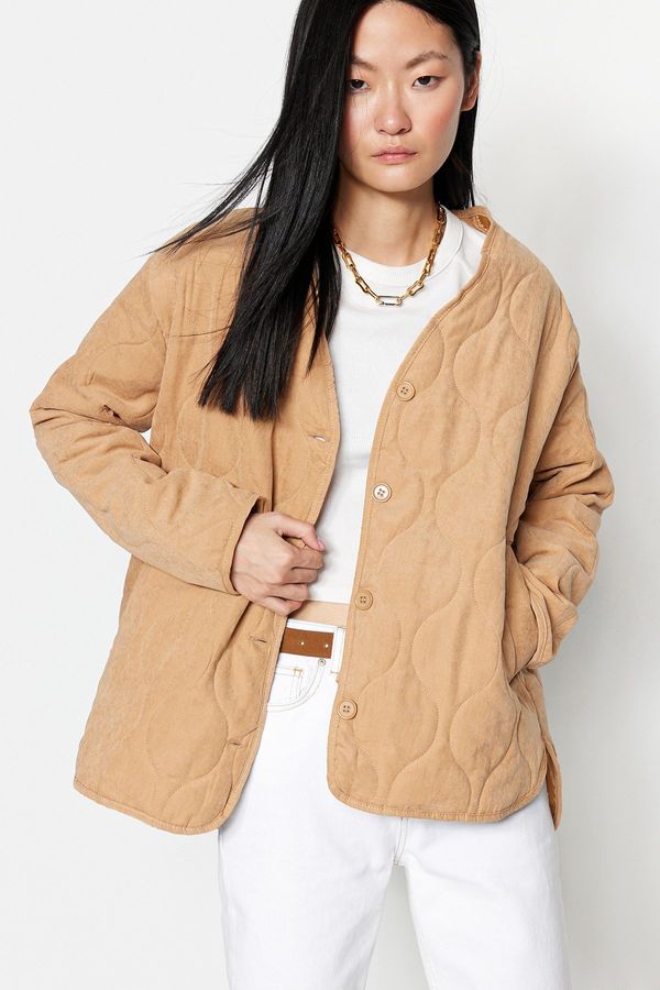 Trendyol Trendyol Camel Oversize Button Close Quilted Coat