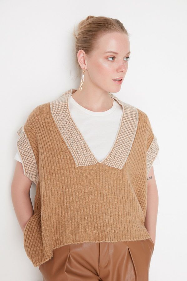 Trendyol Trendyol Camel Oversize Collar Detailed Knitwear Sweater