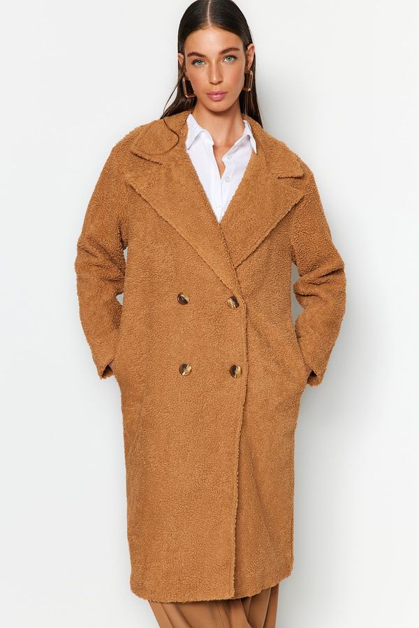 Trendyol Trendyol Camel Oversize Wide Cut Long Bouquette Coat