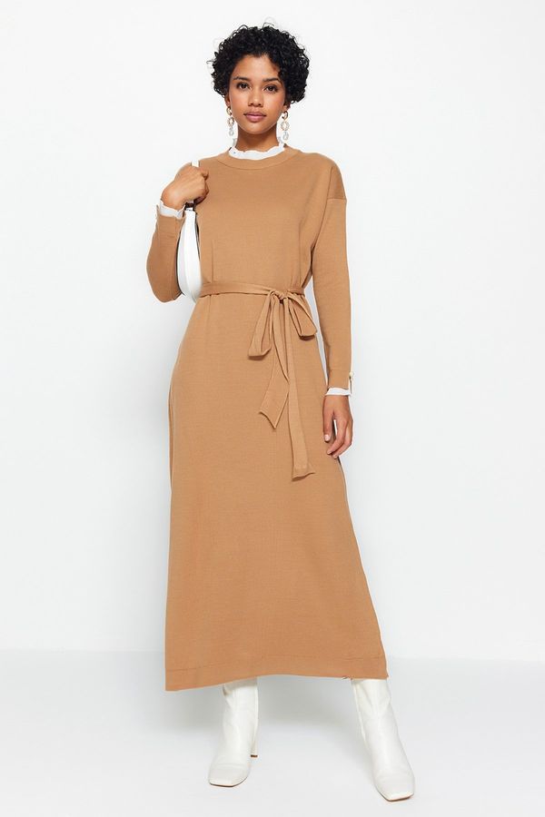 Trendyol Trendyol Camel Pearl Detailed Knitwear Dress