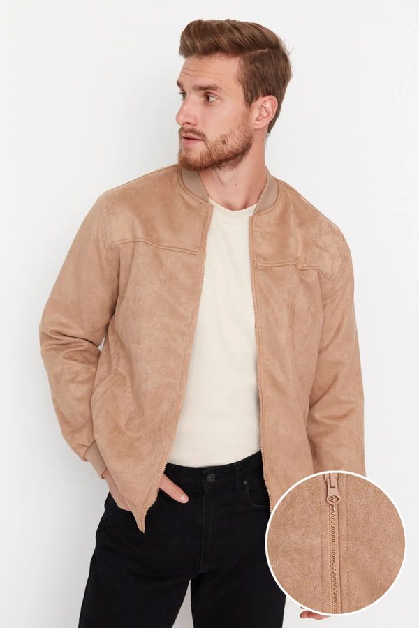 Trendyol Trendyol Camel Regular Fit Zippered Suede Coat