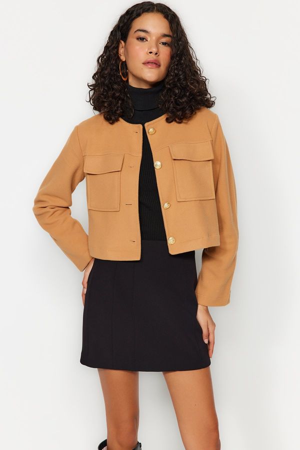 Trendyol Trendyol Camel Regular Pattern Gold Button Detail Cashmere Jacket Coat