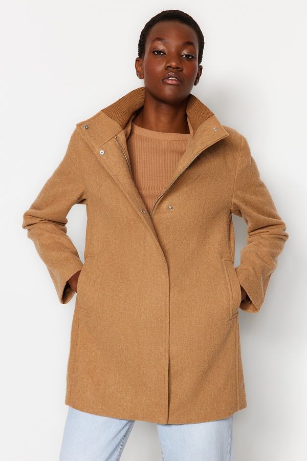 Trendyol Trendyol Camel Ribbed Collar Detail Woolen Cachet Coat