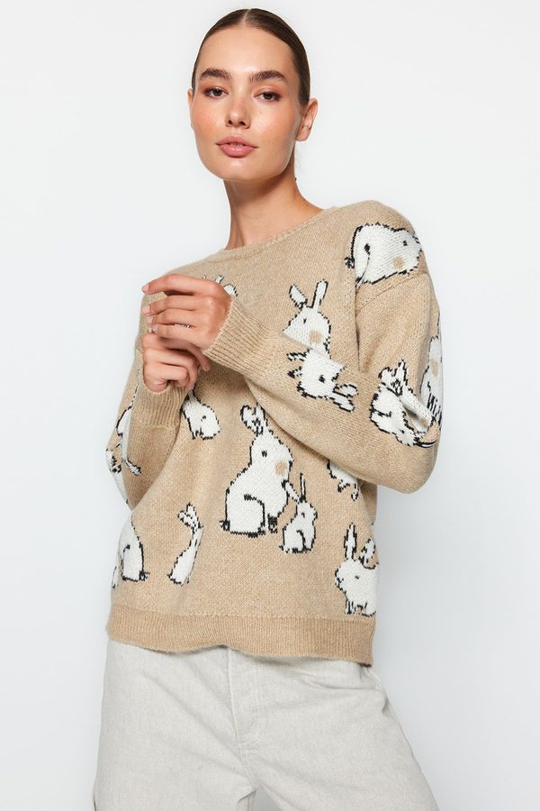 Trendyol Trendyol Camel Soft Textured Patterned Knitwear Sweater