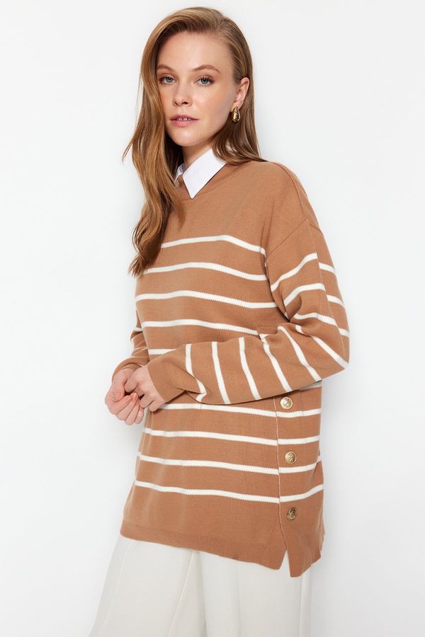Trendyol Trendyol Camel Striped Knitwear Sweater
