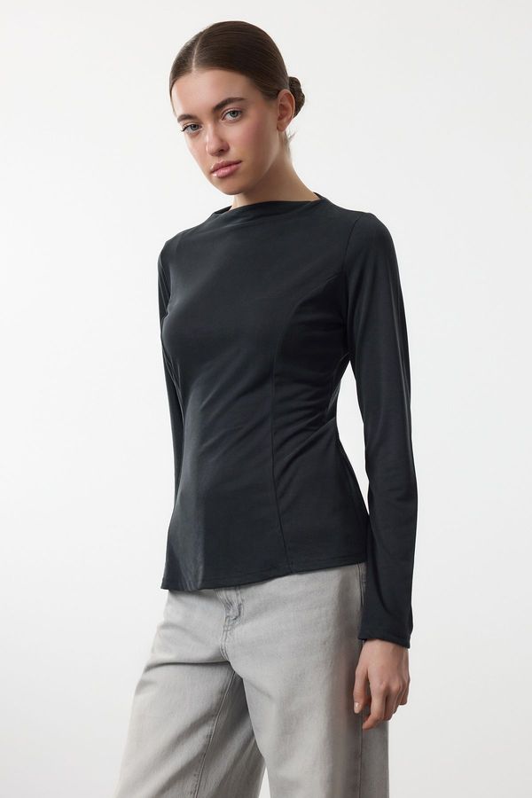 Trendyol Trendyol Care Collection Anthracite Modal Stand Collar Ribbed Regular/Normal Pattern Knitted Blouse