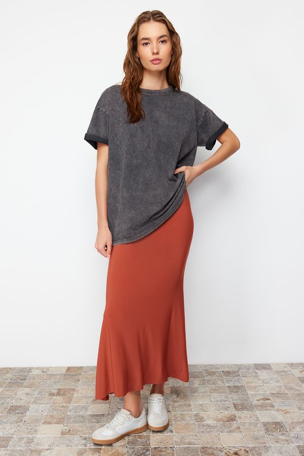 Trendyol Trendyol Cinnamon Fitted Fish Form Stretch Maxi Skirt