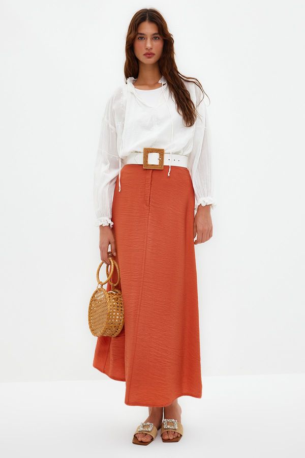 Trendyol Trendyol Cinnamon Normal Waist Woven Linen Look Skirt