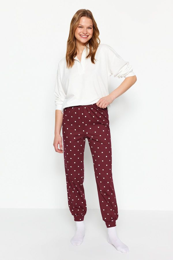 Trendyol Trendyol Claret Red 100% Cotton Heart Polka Dot Knitted Pijama Bottoms