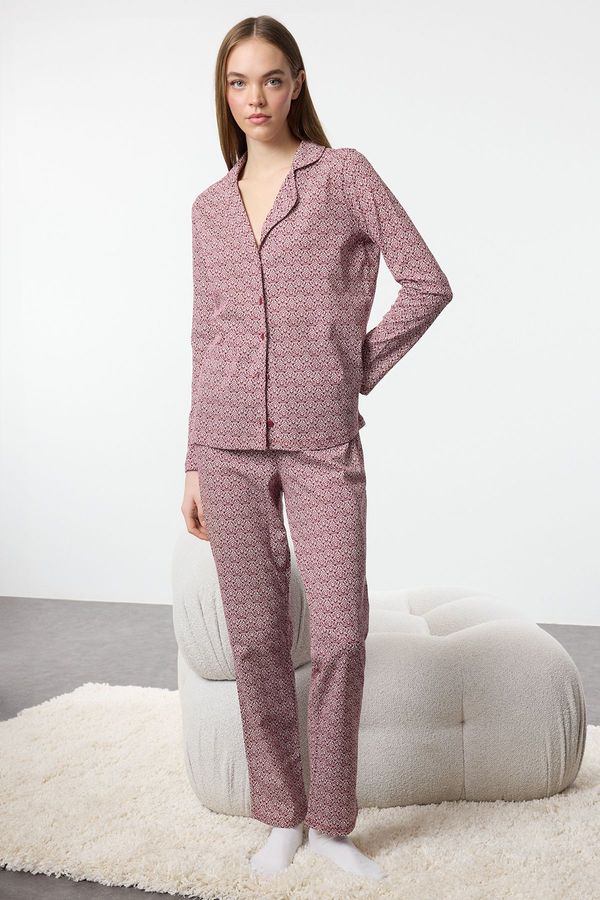 Trendyol Trendyol Claret Red 100% Cotton Printed Knitted Pajama Set