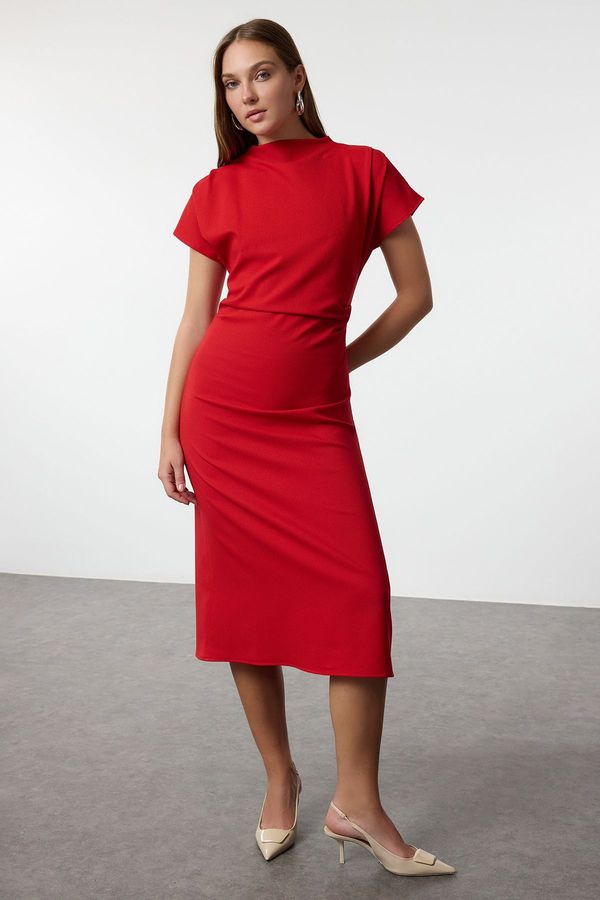 Trendyol Trendyol Claret Red A-Line Scoop Neck Midi Crepe Woven Dress