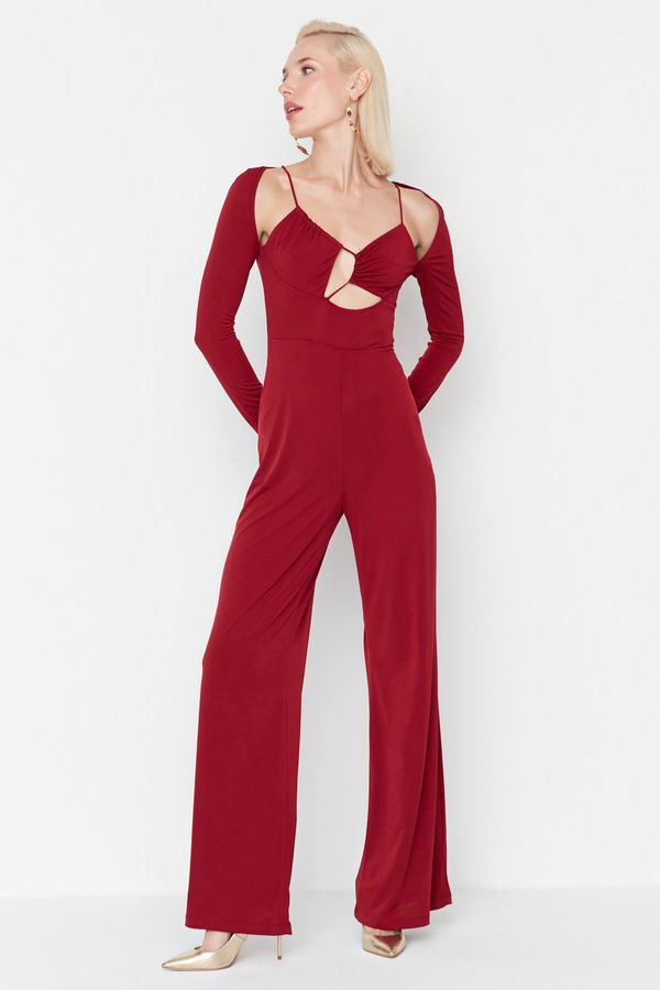 Trendyol Trendyol Claret Red Asymmetrical Collar Detailed Jumpsuit