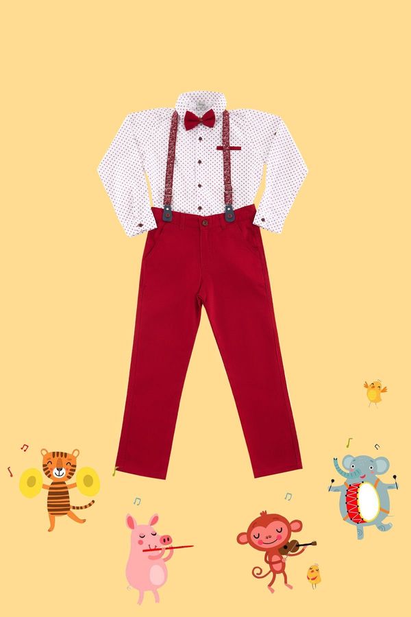 Trendyol Trendyol Claret Red Boy Bow Tie Polka Dot Shirt Trousers Suspender Set