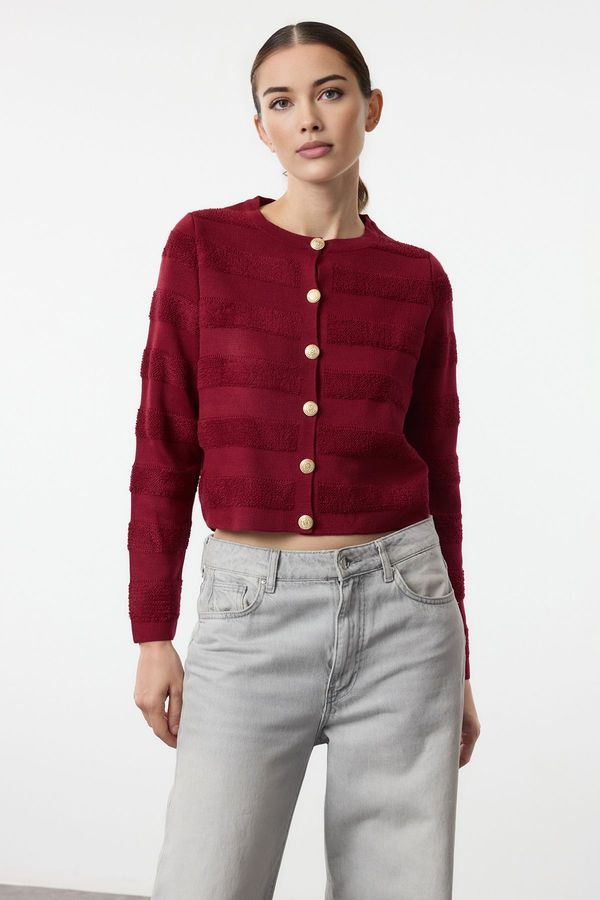 Trendyol Trendyol Claret Red Crew Neck Knitwear Cardigan