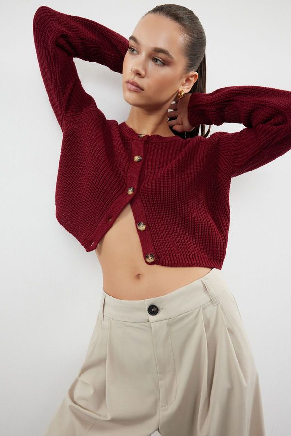 Trendyol Trendyol Claret Red Crop Basic Knitwear Cardigan