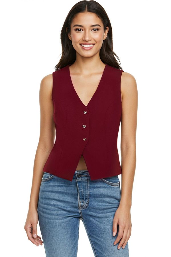 Trendyol Trendyol Claret Red Fitted Crop Heart Buttoned Vest
