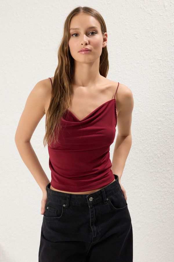 Trendyol Trendyol Claret Red Fitted/Body Fitted Cowl Neck Flexible Knitted Blouse