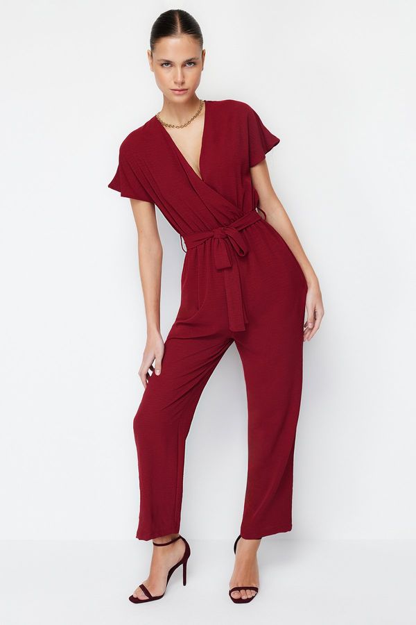 Trendyol Trendyol Claret Red Lacing Detailed Double Breasted Collar Maxi Woven Jumpsuit