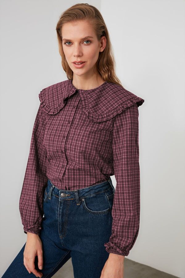 Trendyol Trendyol Claret Red Large Collar Detailed Woven Shirt