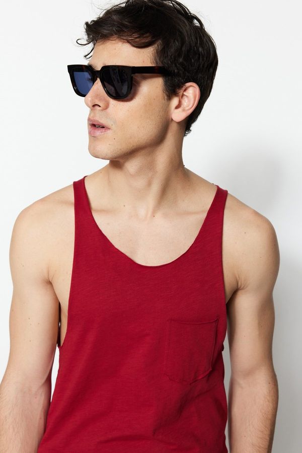 Trendyol Trendyol Claret Red Men Regular/Normal Fit 100% Cotton Pocket Sleeveless T-Shirt/Athlete