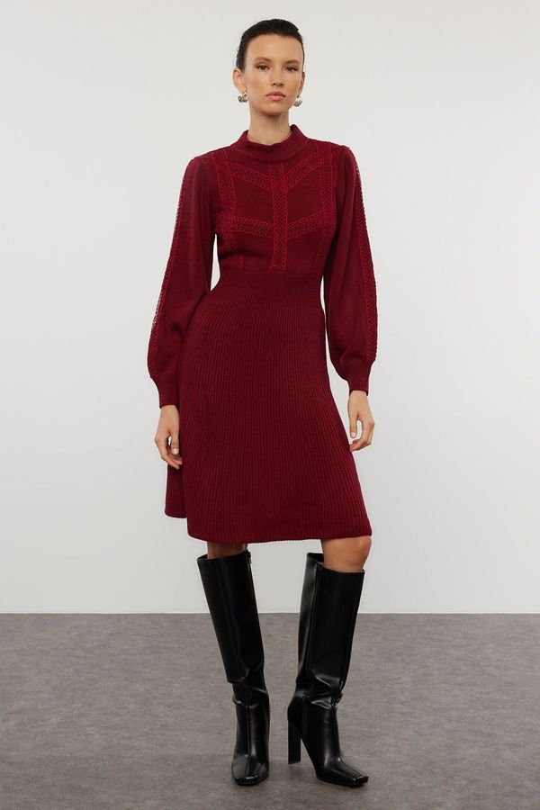 Trendyol Trendyol Claret Red Mini Knitwear Lace Dress