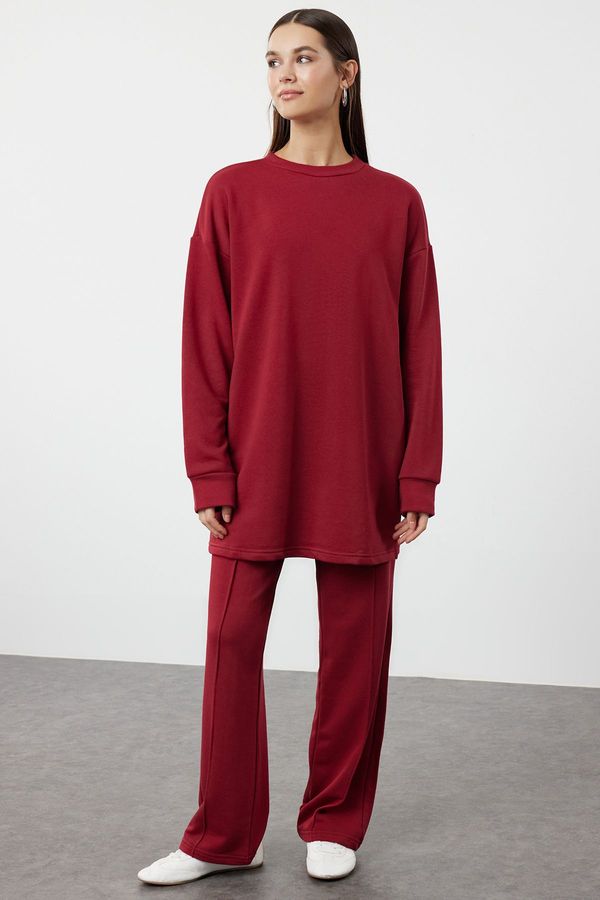 Trendyol Trendyol Claret Red Oversize Crew Neck Basic Knitted Tracksuit