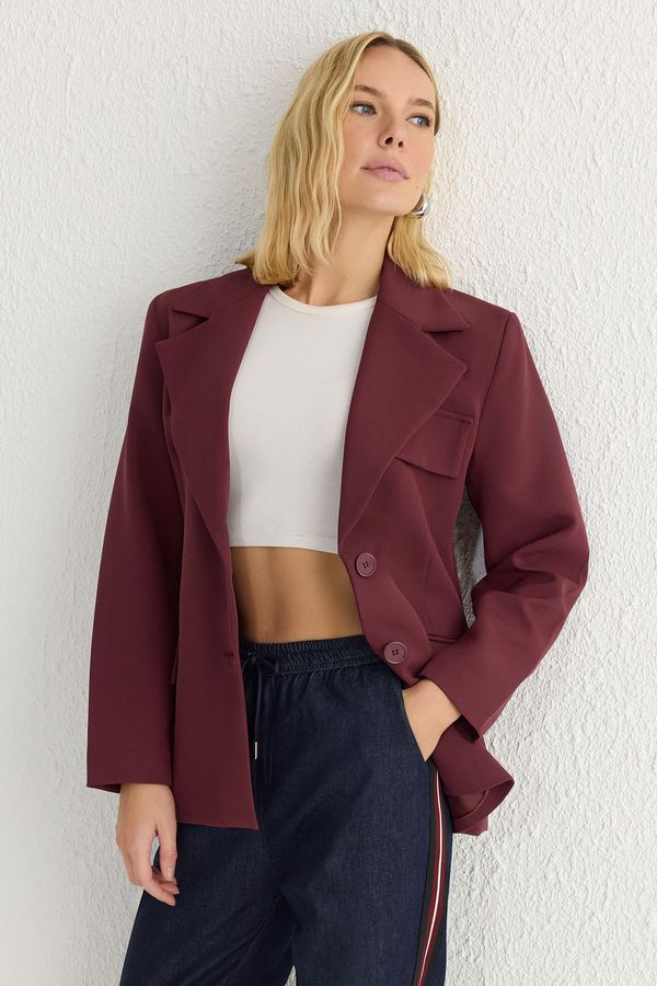 Trendyol Trendyol Claret Red Oversize Lined Woven Blazer Jacket