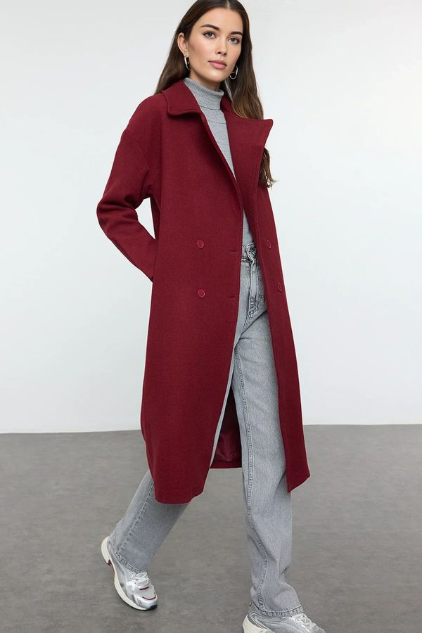 Trendyol Trendyol Claret Red Oversize Wide Cut Long Wool Cashmere Coat