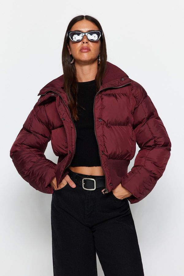 Trendyol Trendyol Claret Red Oversized Crop with Rib Detailed Water Repellent Inflatable Coat