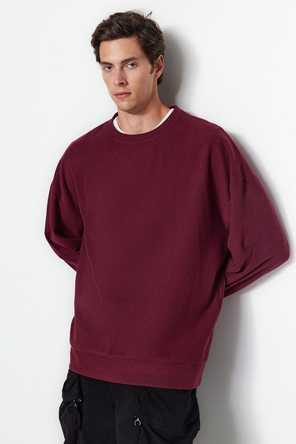 Trendyol Trendyol Claret Red Oversize/Wide Cut Soft Brushed Thessaloniki Sweatshirt