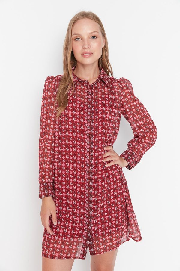 Trendyol Trendyol Claret Red Patterned Shirt Dress