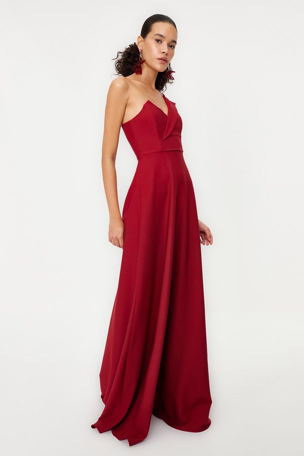Trendyol Trendyol Claret Red Plain Fitted Unlined Woven Evening Dress & Graduation Dress