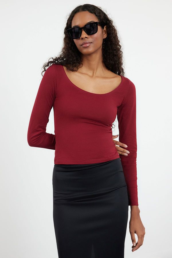 Trendyol Trendyol Claret Red Pool Collar Fitted/Fits Body Flexible Knitted Blouse