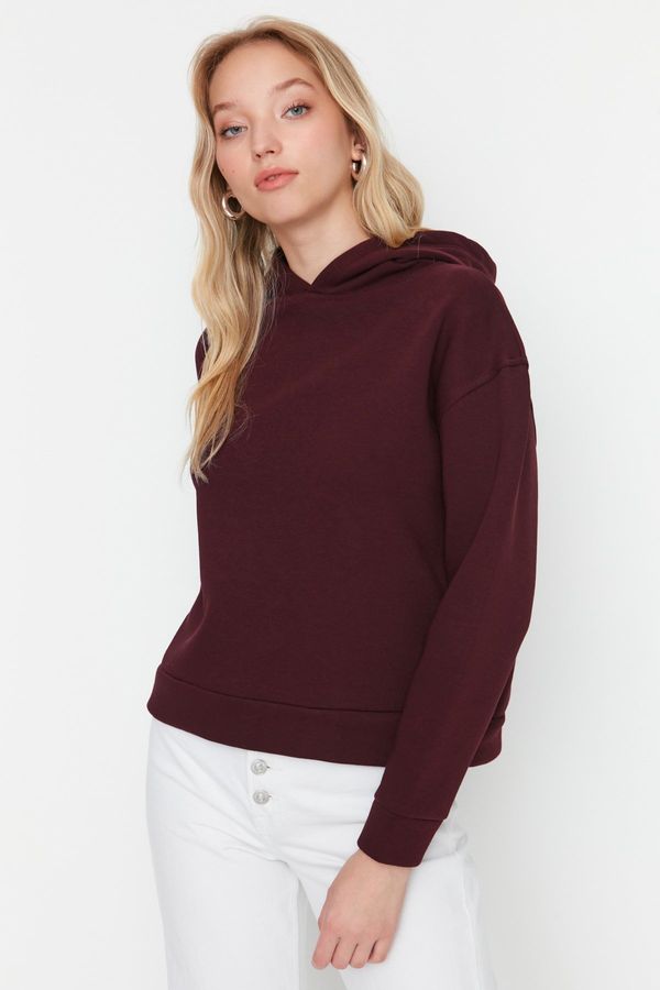 Trendyol Trendyol Claret Red Regular/Normal fit Basic Hooded Thick Knitted Fleece Sweatshirt