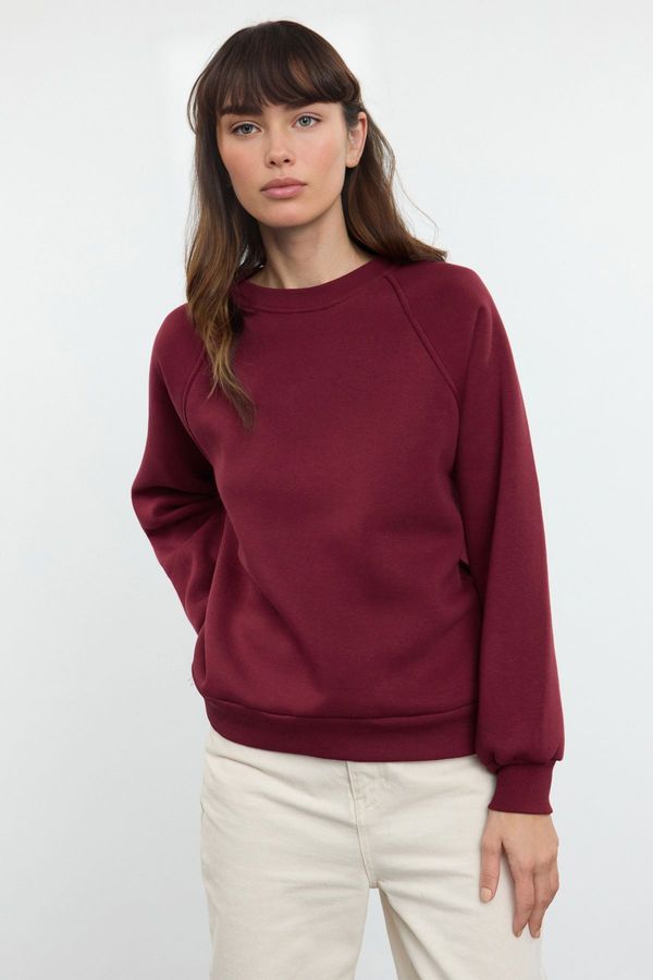 Trendyol Trendyol Claret Red Relaxed/Comfortable Fit Basic Raglan Sleeve Crew Neck Knitted Sweatshirt