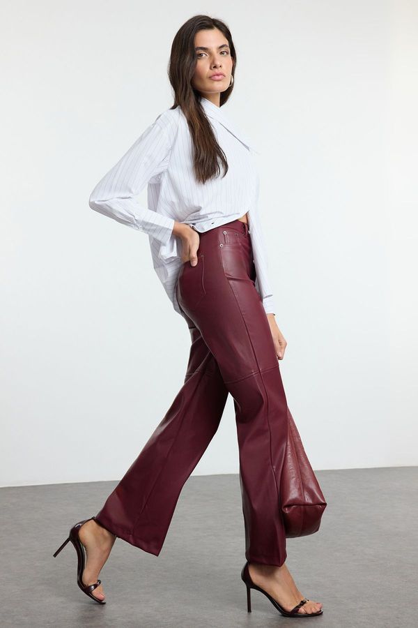 Trendyol Trendyol Claret Red Relaxed/Comfortable Straight/Piece Leg Stitch Detailed Trousers