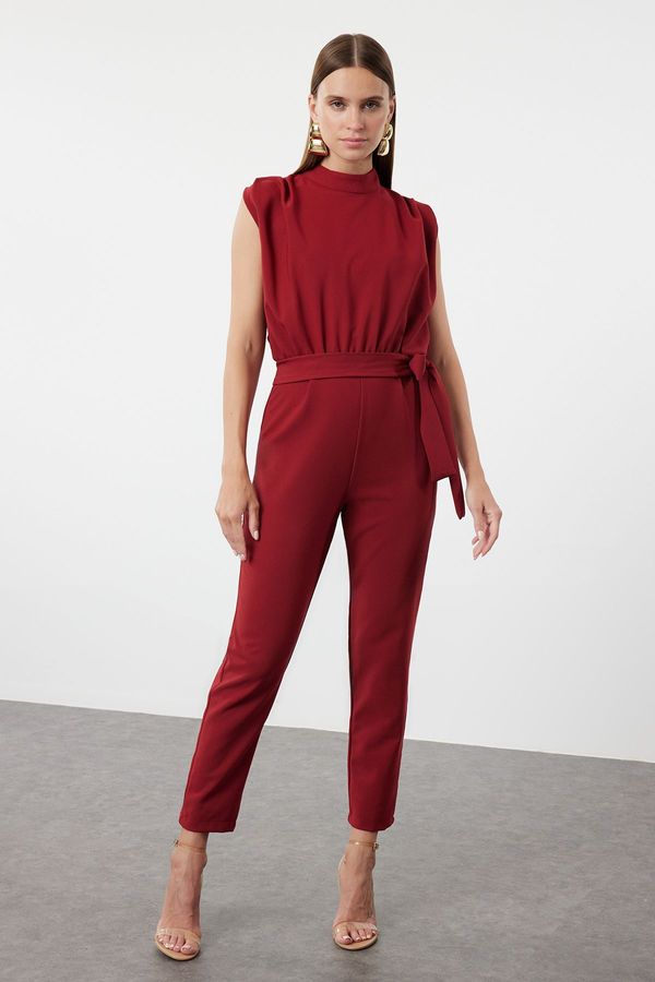 Trendyol Trendyol Claret Red Sleeveless Lace Collar Maxi Woven Jumpsuit