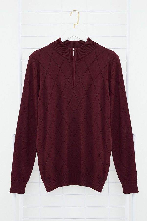 Trendyol Trendyol Claret Red Slim Fit Half Turtleneck Zipper Collar Cotton Smart Knitwear Sweater