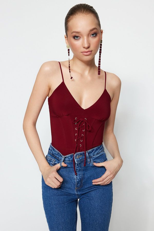 Trendyol Trendyol Claret Red Snap-on Knitted Bodysuit