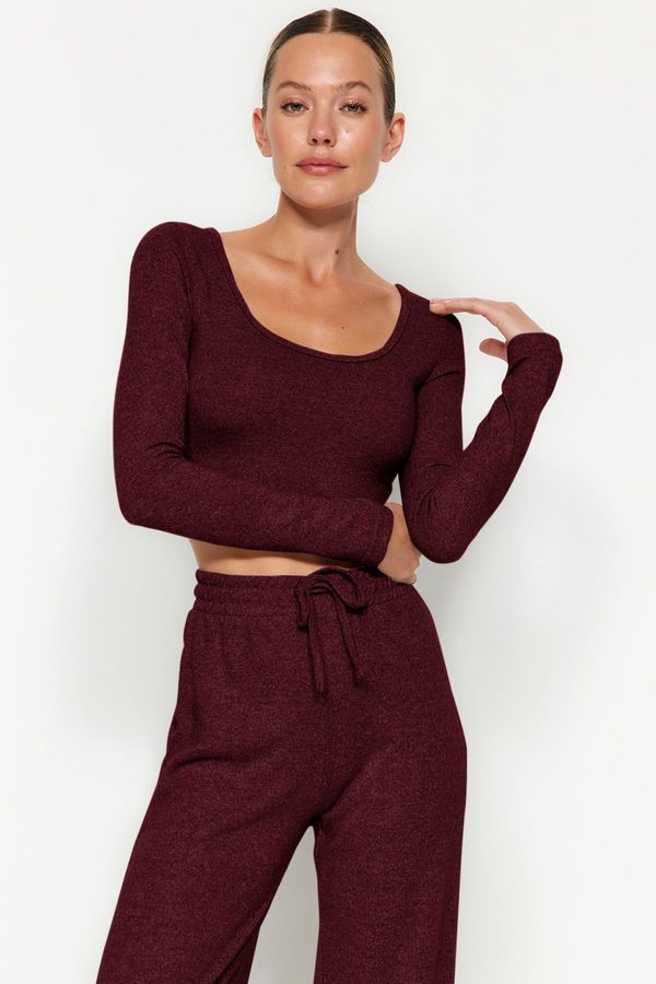 Trendyol Trendyol Claret Red Soft Crop and Wide Leg/Wide Leg Knitted Bottom Top Set