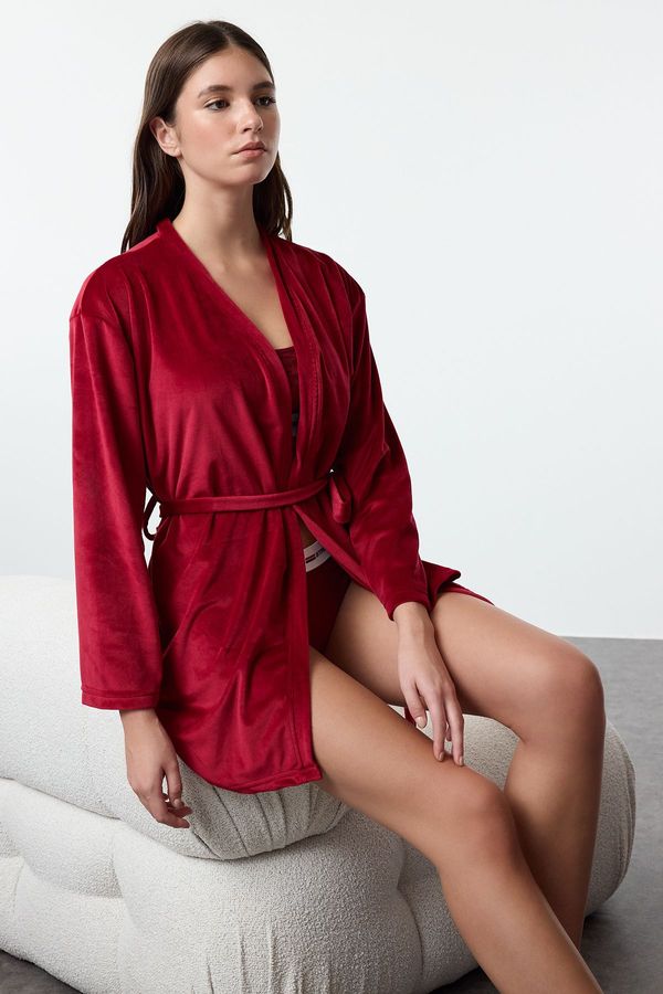 Trendyol Trendyol Claret Red Soft Feeling Velvet Knitted Dressing Gown