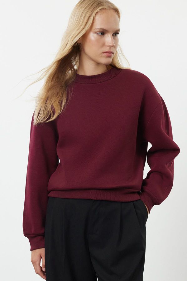 Trendyol Trendyol Claret Red Thick Inside Fleece High Collar Relaxed/Comfortable Fit Knitted Sweatshirt